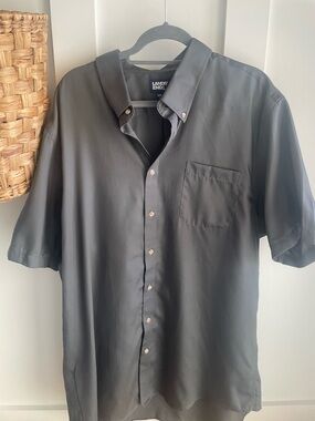 Lands' End Men's Short Sleeve Button-Down Shirt — Charcoal Gray